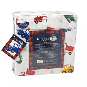 Rugged Bear FULL 6 PC Colorful Construction Trucks Cotton Flannel Sheet Set NEW